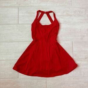 HALARA Backless Twisted Active Dress Red Mini Fit & Flare Pockets Built-In Bra S